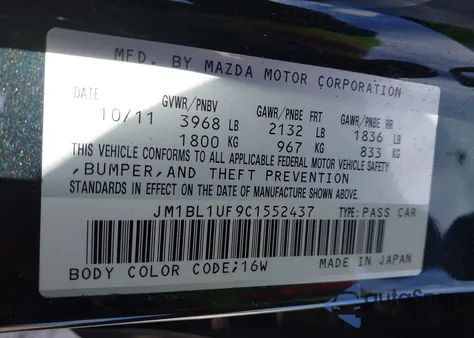 2012 Mazda Mazda3 I Sport z USA, uszkodzony, nr VIN JM1BL1UF9C1552437